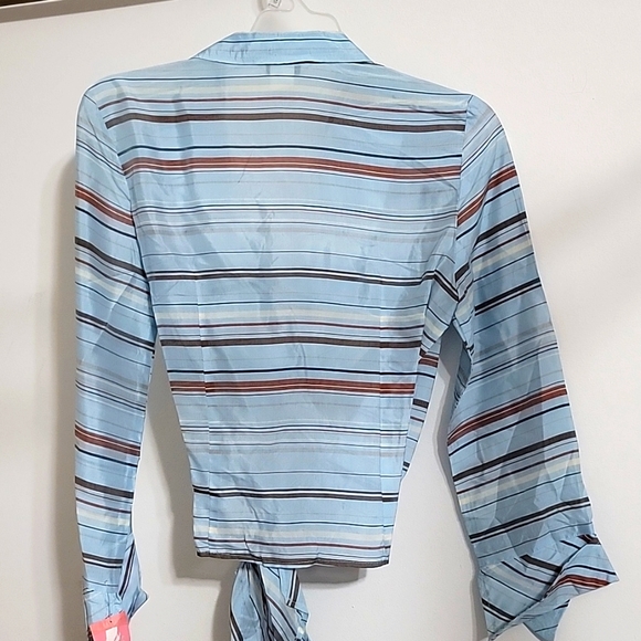 Nwt Vintage Maxou Silk Acetate Striped Tie Front Taffeta Style Blouse - Picture 2 of 4